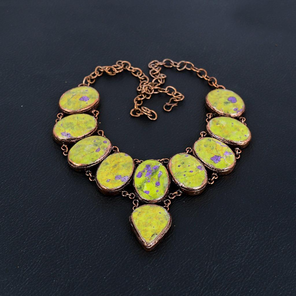 Stichtite Gemstone Necklace,  Copper Electroformed Handmade Designer Necklace Jewelry, Adjustable Chain Necklace Gift For Women