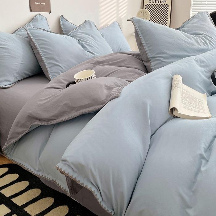 3pcs Simple Double Solid Color Quilt Cover and Pillowcases Nordic King Queen Size Bedding Set Soft Comfort Brushed Duvet Cover