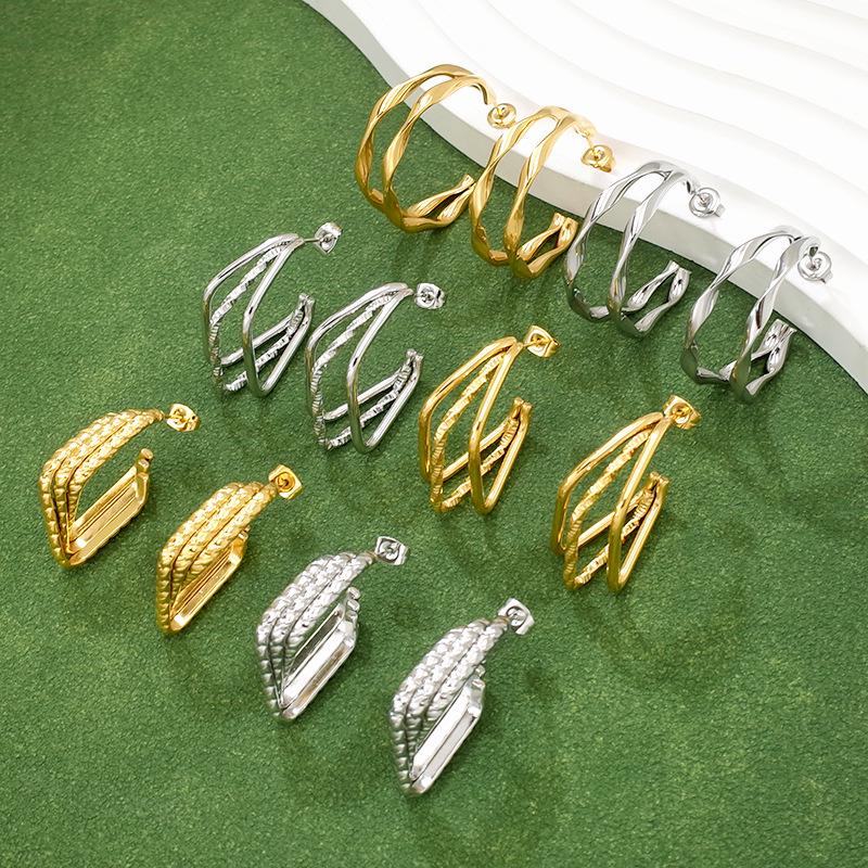 2025 Fashionable Titanium Steel Gold Cross-Border Geometric Earrings: Lightweight, Luxurious & Versatile for Women