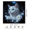1 Mystical Blue Eyes White Cat Shower Curtain - Polyester with Hook, Machine Washable, Charming Floral and Starry Design