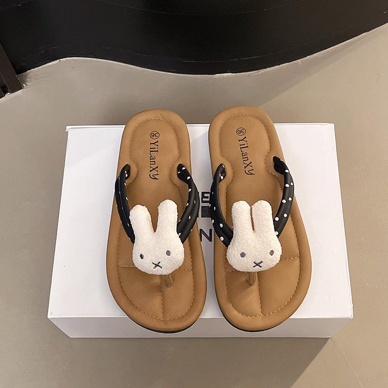 2025 Summer Internet Celebrities with the Same Versatile Casual Herringbone Cool Slippers Cute Cartoon Soft Cute Rabbit Flat Bottom Popular