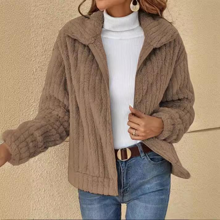 Autumn/Winter 2025 Women's Furry Plush Lapel Cardigan Jacket