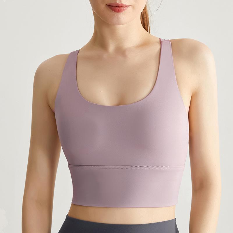 Women's Shockproof Seamless Cross-Back Fitness Yoga Vest with Breathable Design and Integrated Chest Pad