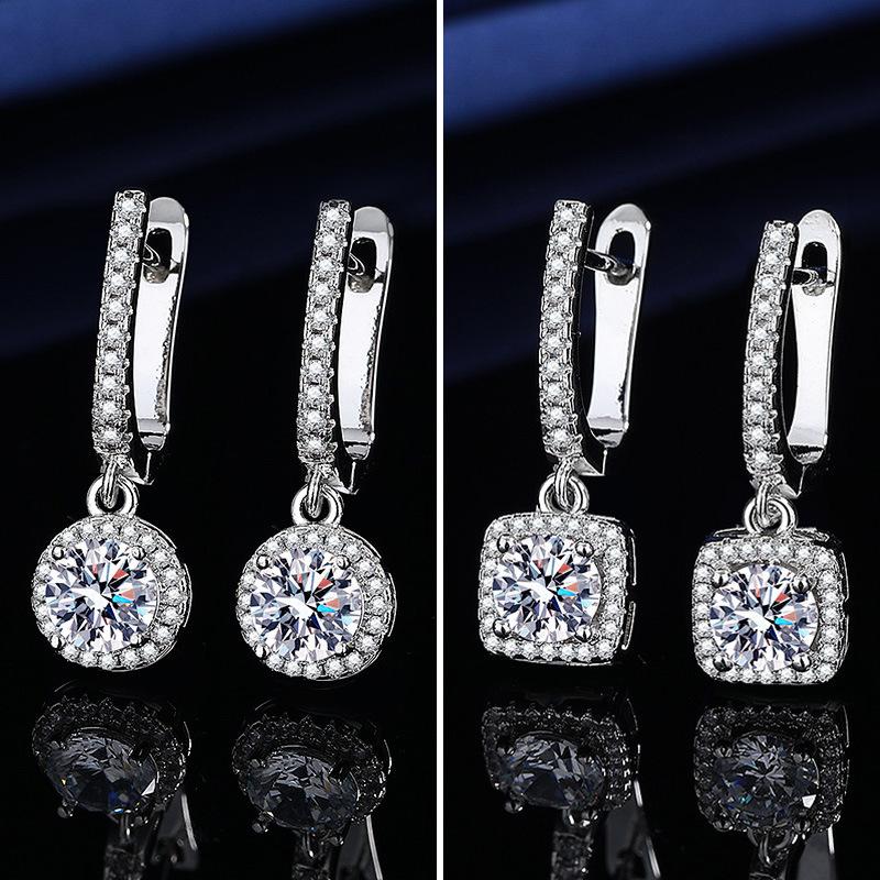 2026 Inlaid Zircon Earrings Women's Diamond-set Fashion Round Square Bag Flower Ear Buckle Earrings