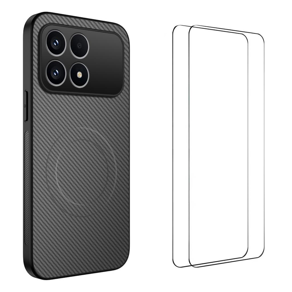 For Xiaomi Redmi K90 5G/Poco F8 Pro Magnetic Case WANLONFENG TQ1 Series Carbon Fiber Texture PC TPU Phone Cover with 2Pcs Screen Films