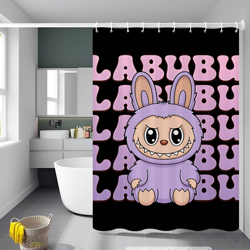 Cute L-labubu Cartoon Shower Curtain Bath Curtain Print Polyester Fabric Waterproof Bathroom Curtains With Hooks Bath Screen