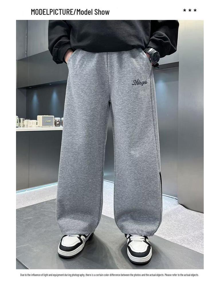 Boys' Casual Sports Sweatpants, 2025 Spring/Autumn Collection, Thickened Velvet, Loose Fit for Youth