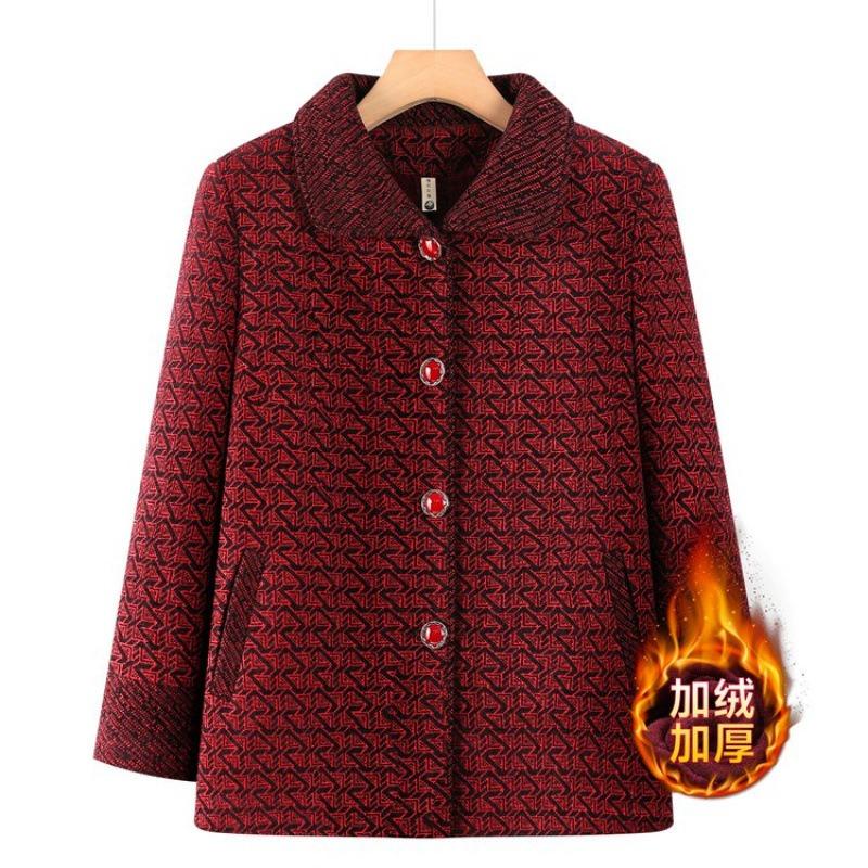 Wife Autumn and Winter Velvet Thickened Woolen Top Clothes Old Women Warm Woolen Coat