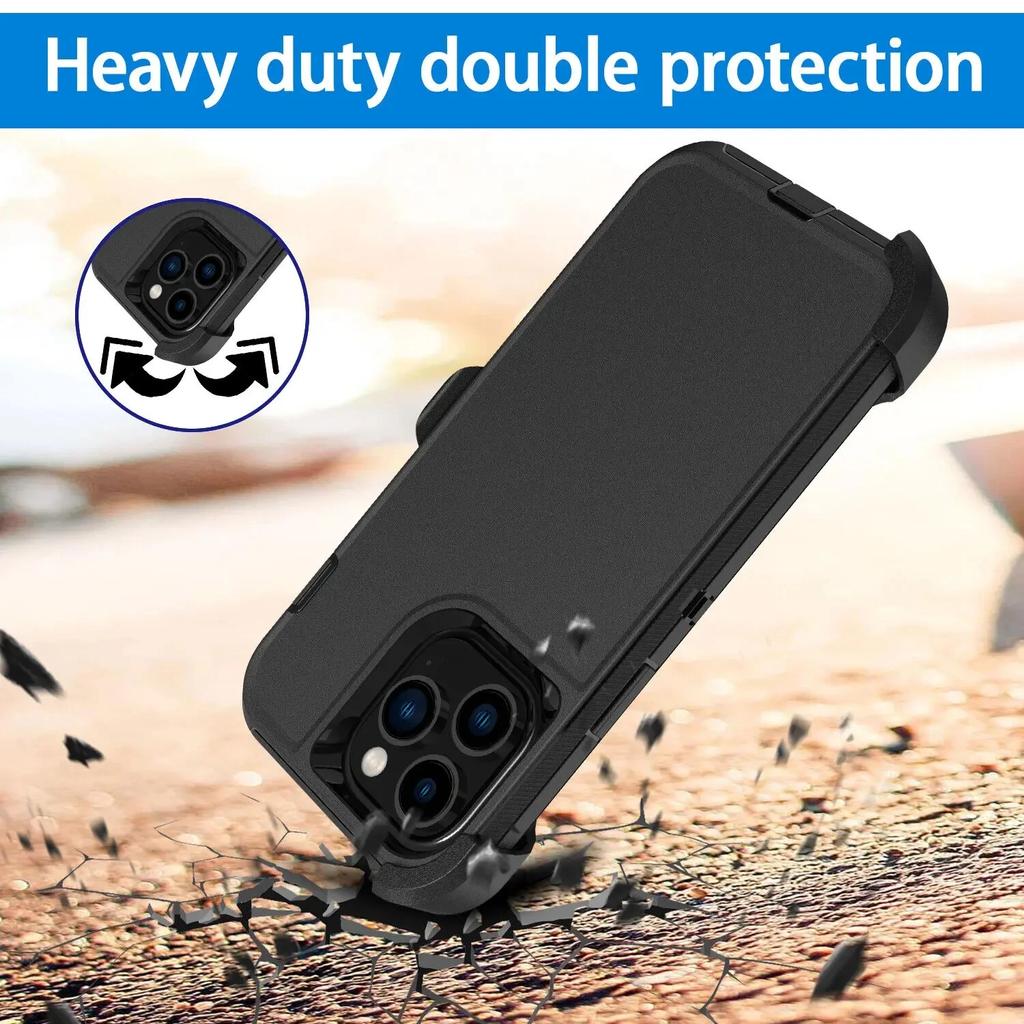 3 IN 1 Heavy Duty Armor Stand Case für IPhone 16 Pro MAX 14 13 12 11 15 XS MAX XR X XS SE 6 7 8 Plus Gürtelclip Otter Case Box Militärhalter Abdeckung