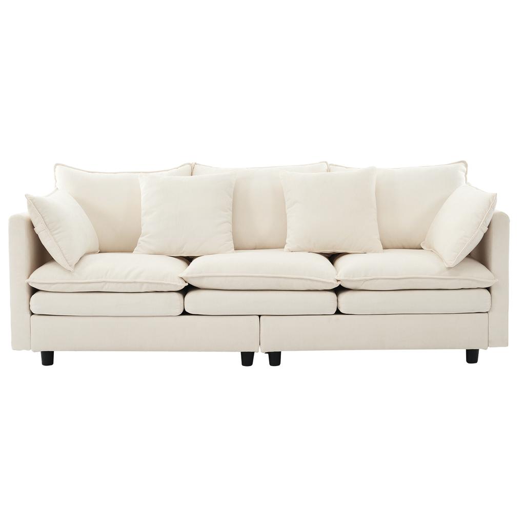 L-Shaped Corner Sofa with 4 Cushions and 3 Backrests, 3-Seater Sofa with Chaise Longue, Capacity Up To 120 Kg, Living Room Sofa 212×150×90 Cm, Beige