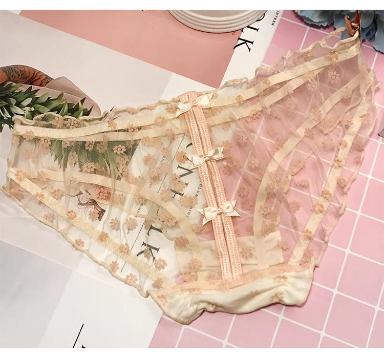 Damen Niedliche Schleife Spitze Mesh Cutout Mid-Waist Slips