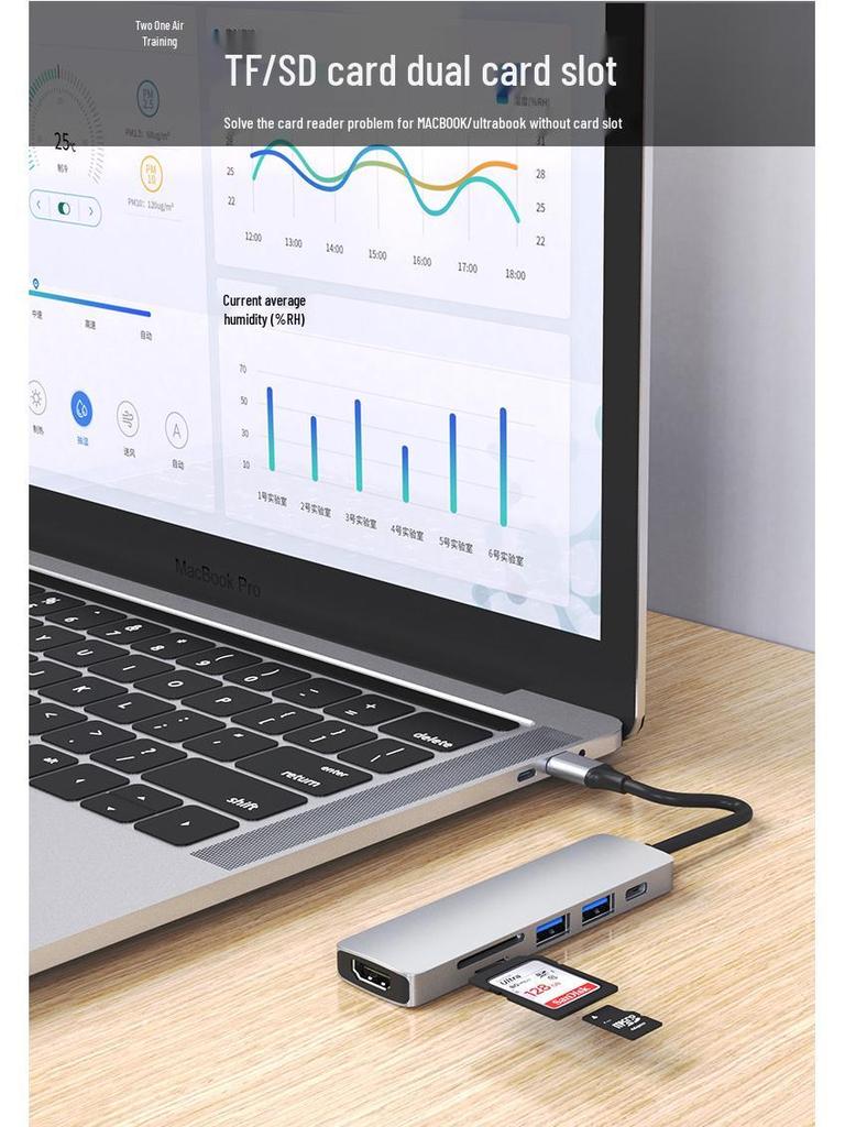 Six-in-One USB-C Hub for MacBook and Huawei Laptops