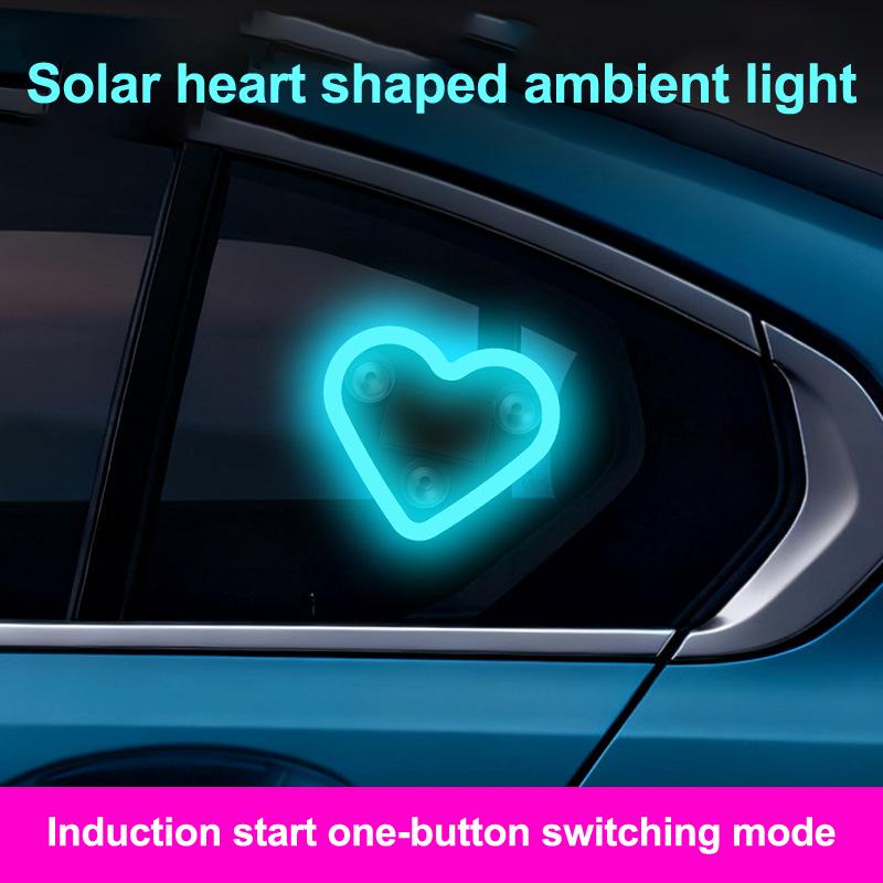 Car Led Window Decoration Heart Neon Light Suction Cup Fixed Luminous Heart Solar Ambient Neon Light Car Lights Accessories 1Pc