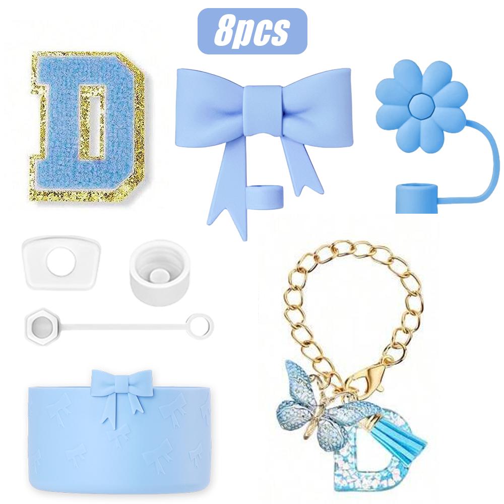 8-teiliges Tassenzubehör-Set für Stanley Cup 30oz 40oz, A-Z Initialen Dekorationen, inklusive Silikon-Strohhalmkappe, Aufkleber