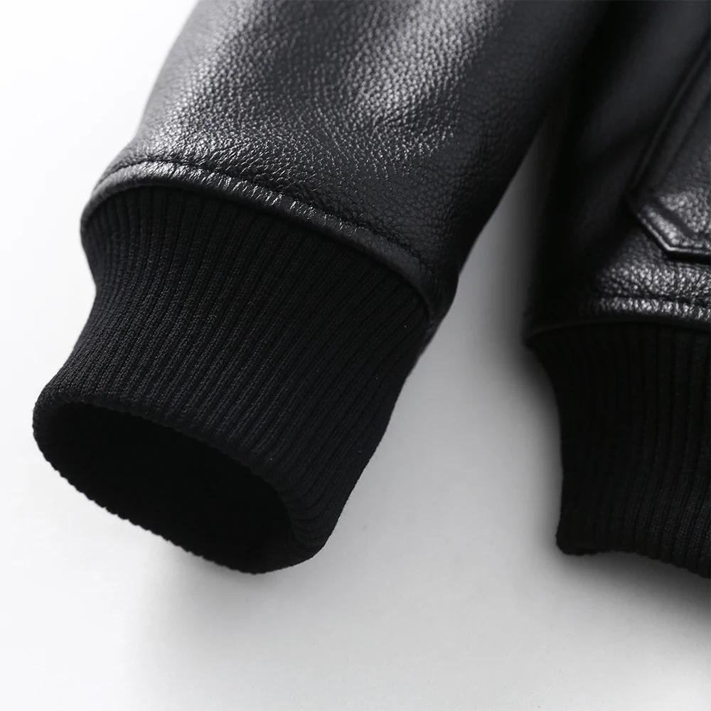 Chinese Size Men Genuine Leather Jacket Quilted Patches100% Cowhide & Natural Fur Collar Flight Coat Aviator Clothing Winter Asian Size M613