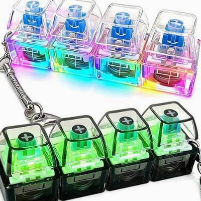 Jasná fidget klávesnice se 4 klávesami, LED podsvícená, pro úlevu od úzkosti, prstový kliker, klíčenka, do kanceláře, školy, na cesty, pro soustředění, dekompresní tlačítko, senzorická hračka