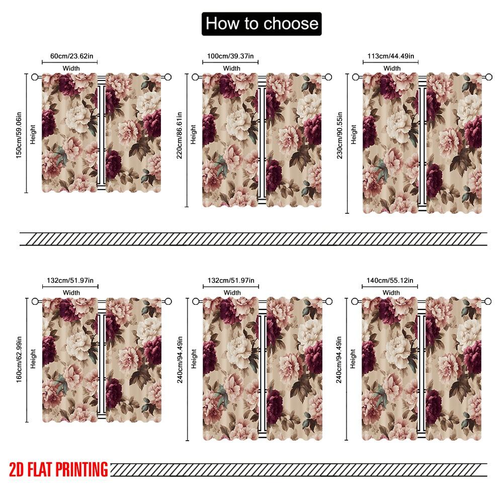 2pcs,2D plane printing Curtains Roller Blinds Floral Elegance Durable 100% Polyester Fabric (without rod) Decorations Inside