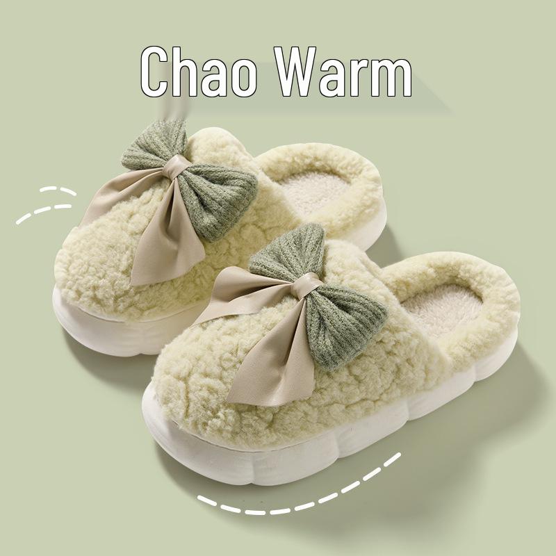 Men's and Women's Plush Bow Cotton Slippers: Cozy Indoor Footwear for Couples