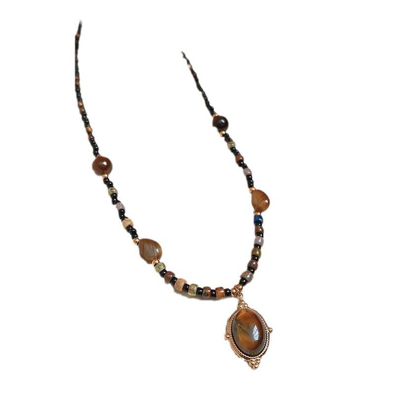 Retro Tiger Eye Stainless Steel Necklace - Light Luxury, Versatile Clavicle Chain Jewelry