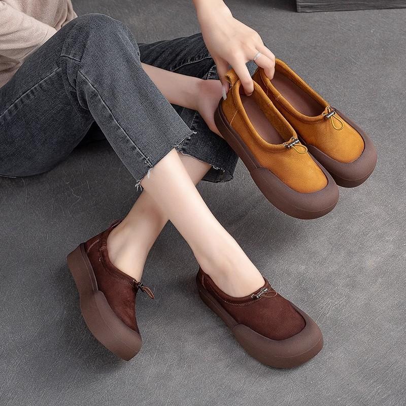 Autumn new retro leather thick-soled women's shoes one-pedal casual lazy single shoes soft-soled first-layer cowhide mother shoes