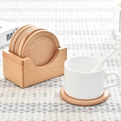 7 Teile/satz Holzuntersetzer mit Aufbewahrungsbox, japanischer Stil, Naturholz, hitzebeständig, rutschfest, Arbeitsplatte, rund, für Getränke, Kaffee, Tee, Getränkehalter, Küche