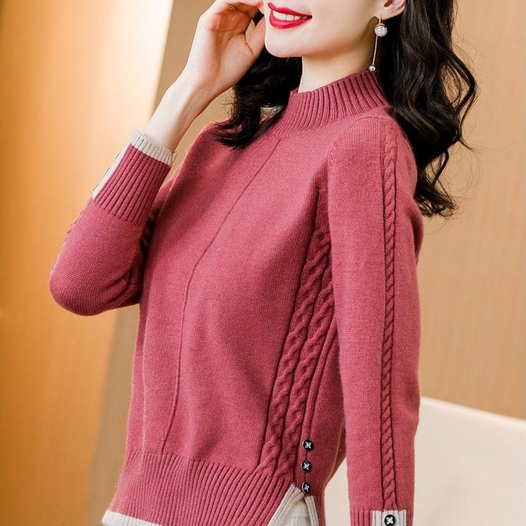 Pulover Tricotat cu Gât Semi-Înalt pentru Femei Toamna și Iarna Culoare Solidă Mâneci Lungi Larg Pulover Casual și Călduros