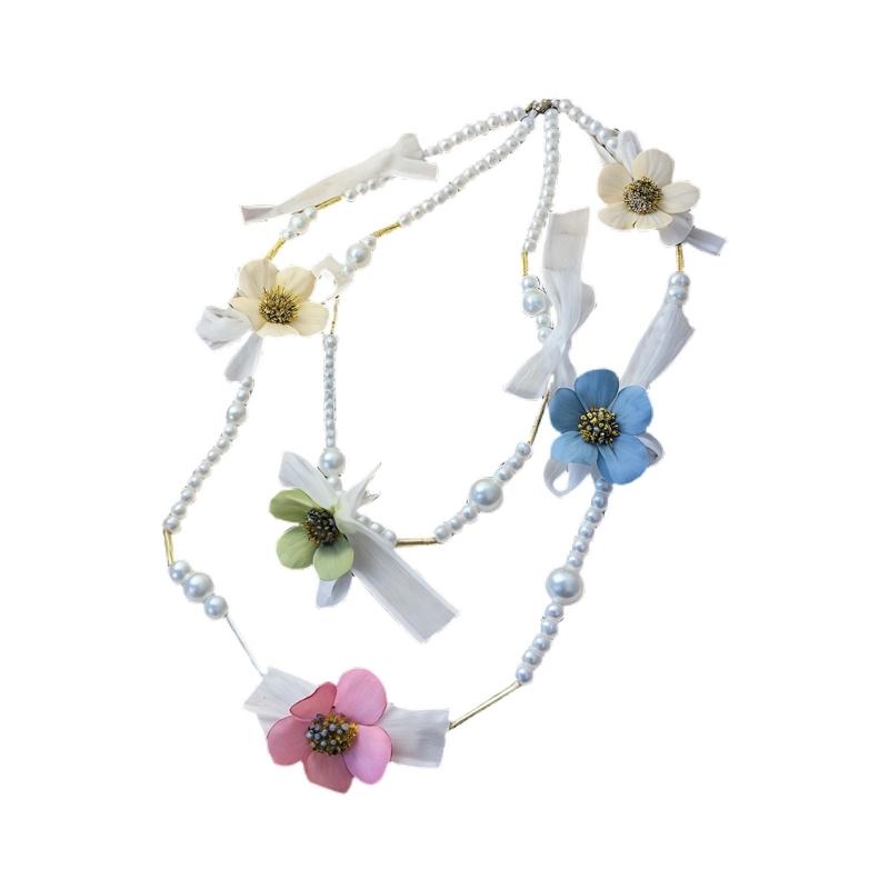 

Elegant Pearls Flower Beaded Necklace Double Layer Designs Clavicle Chain For Women Fashion Jewelry Gift 1