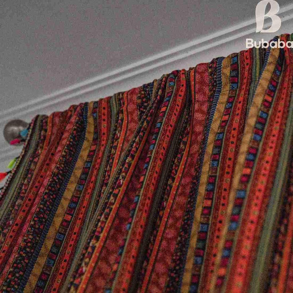 Rote Böhmische Gestreifte Baumwollleinen Vorhänge für Wohnzimmer - Retro-Stil