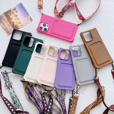 Umhängetasche mit Tragegurt für iPhone 14, 12, 13 Mini, 11 Pro Max, X, XR, XS, 7, 8, 15 Plus – Vintage-Lanyard, Silikon-Geldbörse mit Kartenfach