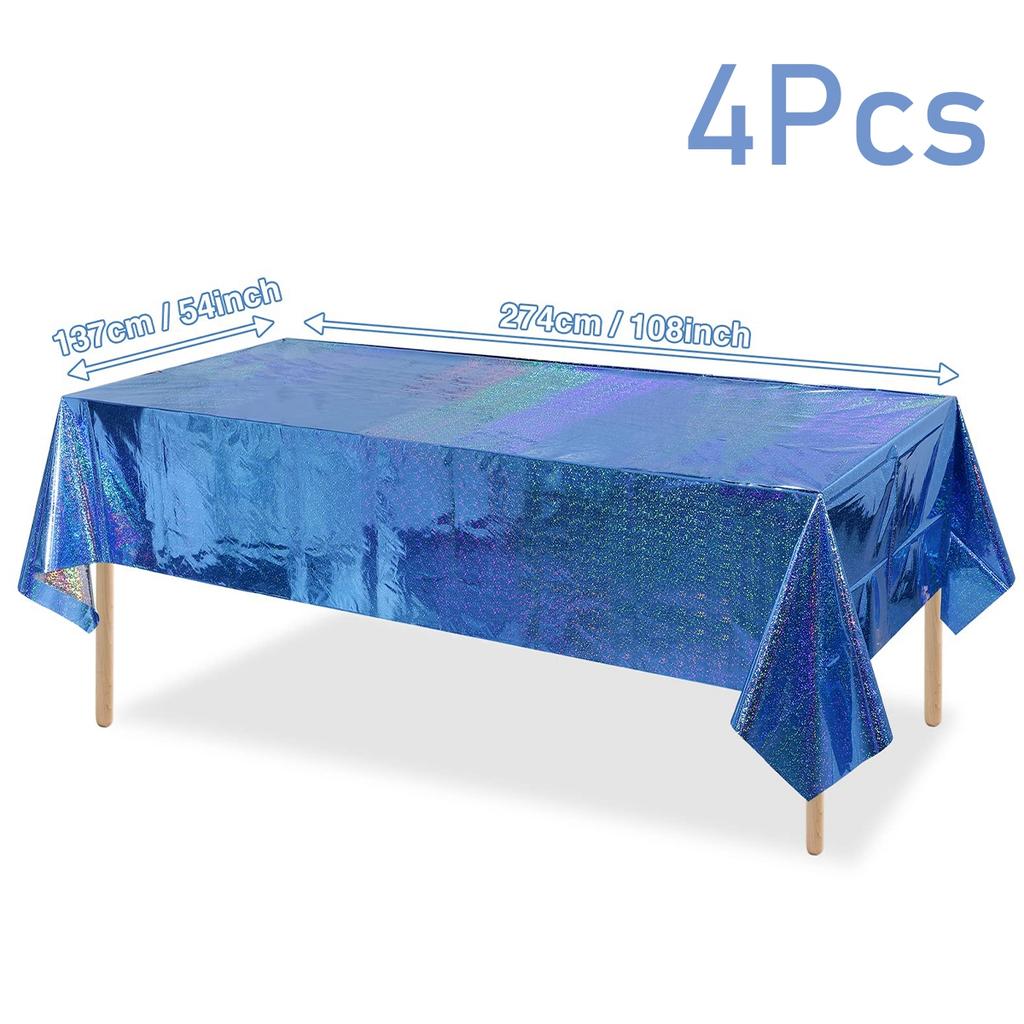 4pcs Aluminum Foil Tablecloths Shiny Rainbow Black Rectangle Tablecloth Dining Table Cover for Wedding Party Banquet Decoration