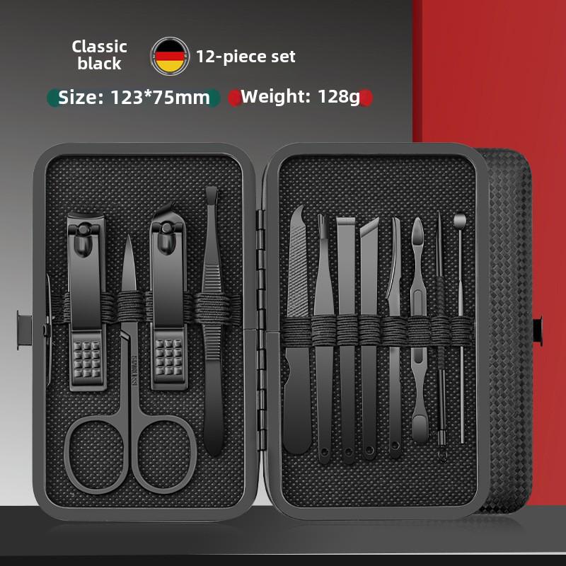 24-Piece Stainless Steel Nail Care Set - Black & Red