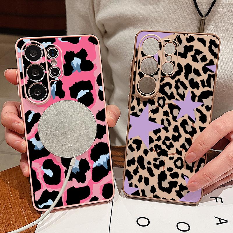 Creative Leopard Print Case For Samsung S26 Ultra S25 Edge S24 Plus S23 FE A15 A16 A17 A35 A36 A37 A54 A55 A56 A57 5G Hybrid TPU+PC Magnetic Cover