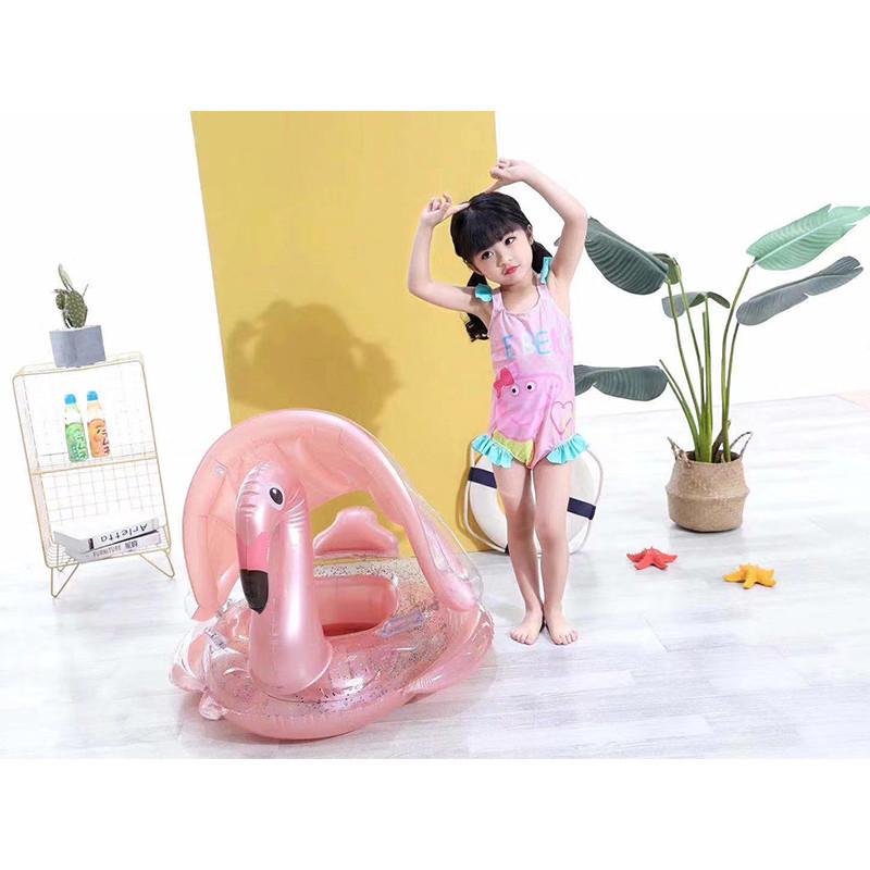 Baby Inflatable Swimming Ring With Sunshade For 1-3 Year Old Boys And Girls Cartoon Pattern Anti-flip Pvc Material Lightweight 580g