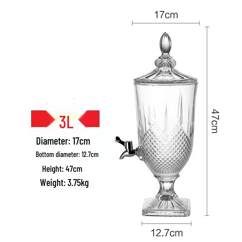 Retro Embossed Crystal Glass Beverage Dispenser with Faucet