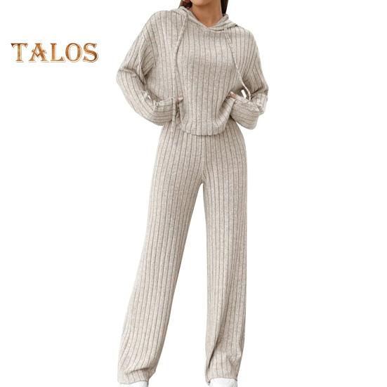 Ensemble de 2 pièces pour femme, sweat à capuche et pantalon, cordon de serrage, manches longues, couleur unie, haut taille haute, jambe large, pantalon de sport, survêtement printemps-automne