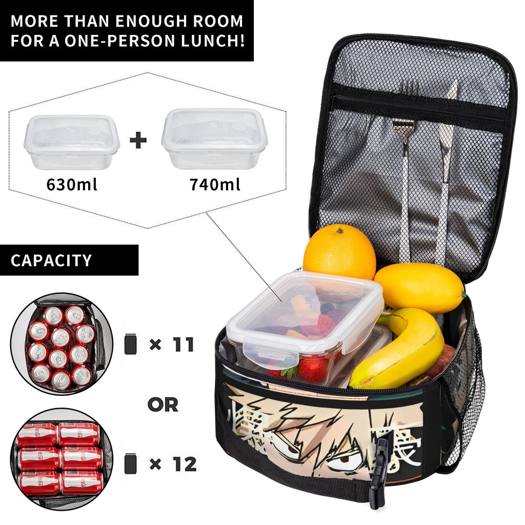 MHA Insulated Lunch Bags Thermal Bag Reusable,Meal Container Anime Deku Bakugou Katsuki Leakproof Lunch Box Tote Bento Pouch
