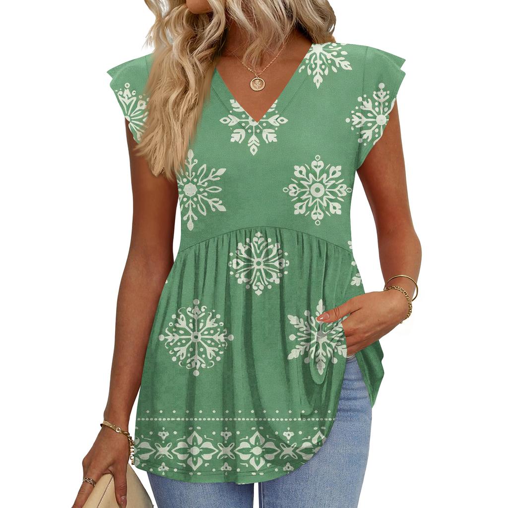 Womens Tops Fashionable V-neck Ruffled Sleeve Short-sleeved T-shirt Business Blouses