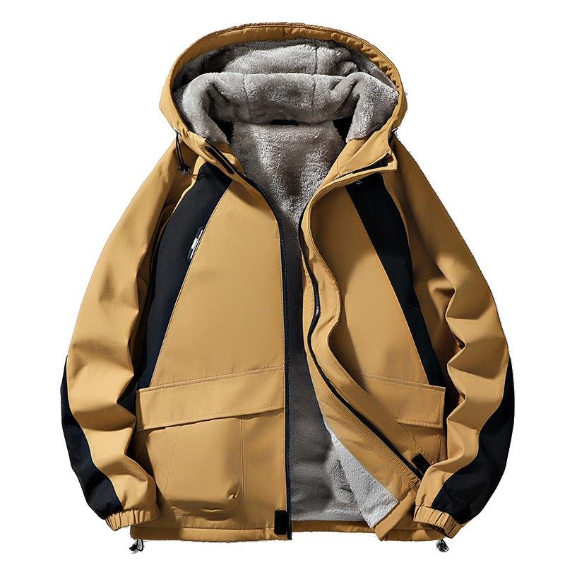 Casual Men's Jacket Winter Fleece Hooded Jacket Men's Thickened Warm Outdoor Mountain Couple Jacket