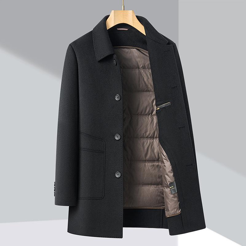 

Зимнее двухстороннее шерстяное пальто для мужчин среднего возраста с лацканами, деловое повседневное пальто, высококачественный теплый пуховик, одежда для папы 195