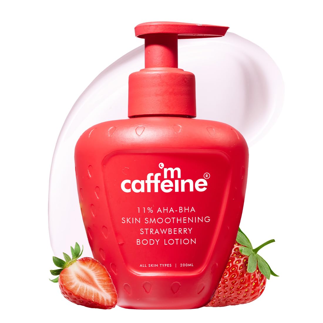 mCaffeine 11% AHA BHA Strawberry Body Lotion 200ml for Smooth Skin, Hydration & Juicy Fragrance, Men & Women
