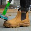 Stivali Chelsea alla Moda in Vera Pelle da Uomo Scarpe Protettive Anti-schiacciamento Anti-perforazione Scarpe di Sicurezza Stivali da Lavoro da Uomo Scarpe da Combattimento per Esterni