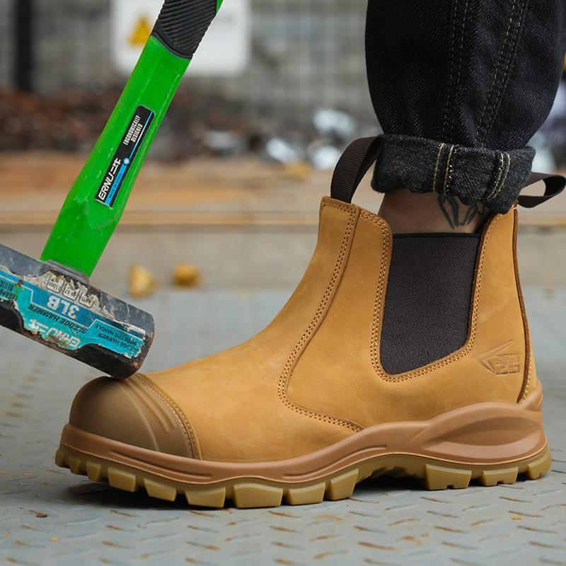Stivali Chelsea alla Moda in Vera Pelle da Uomo Scarpe Protettive Anti-schiacciamento Anti-perforazione Scarpe di Sicurezza Stivali da Lavoro da Uomo Scarpe da Combattimento per Esterni