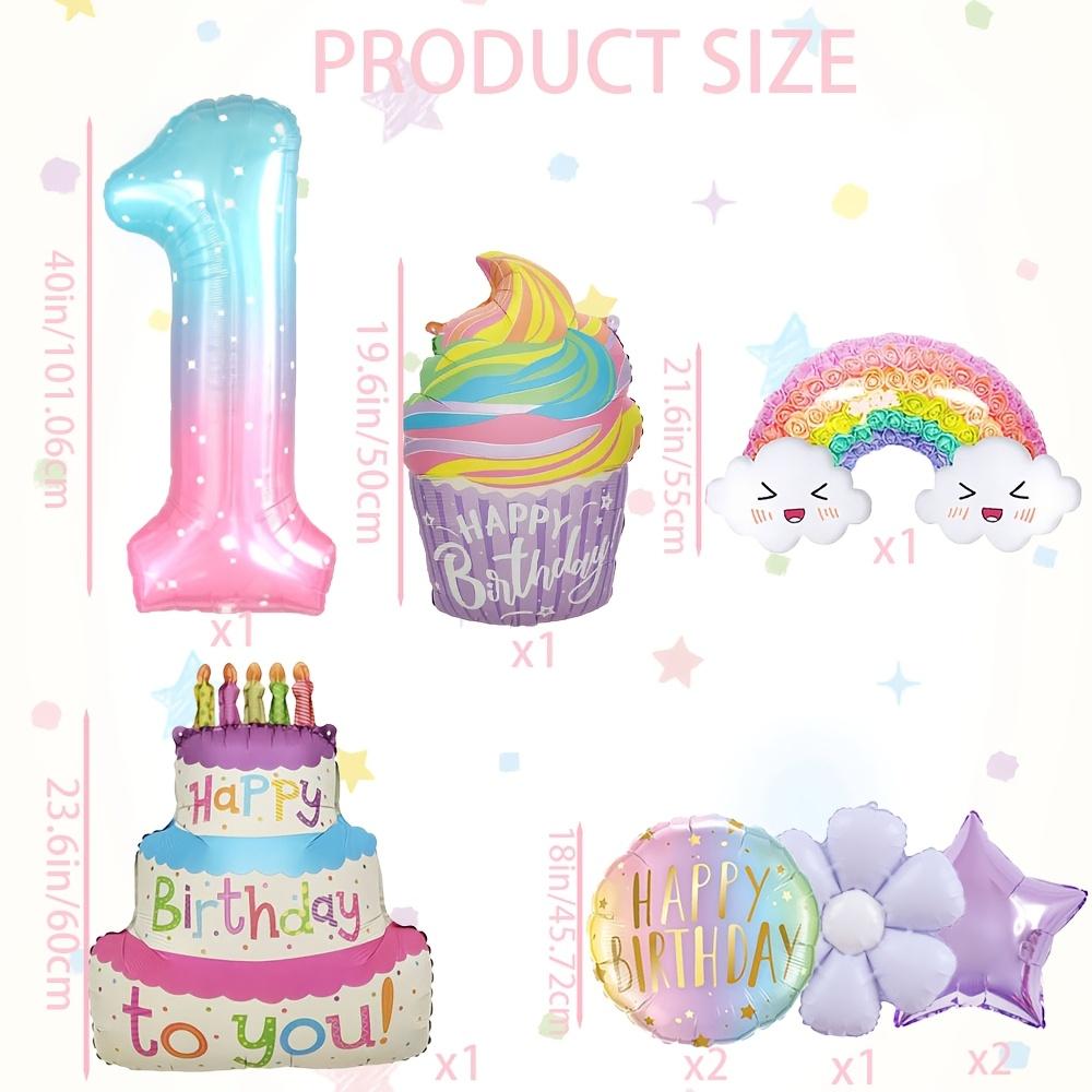 9Pcs Colorful Theme Happy Birthday Cake Rainbow Aluminum Film Balloon 1-9 Birthday Party Decoration Balloon Set Bbay Shower Gift