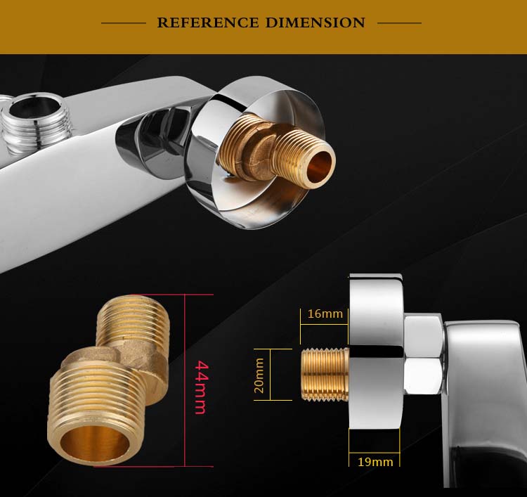 Torneira de chuveiro de cobre com pé curvo angulado, canto estendido com parafuso excêntrico, acessórios para torneira de banheira
