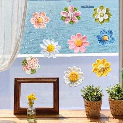 Häkelgarn Blume Fensteraufkleber Wasserdichtes PVC Doppelseitige Strickblume Statischer Glasaufkleber Frühlings- Sommerdekoration Aufkleber