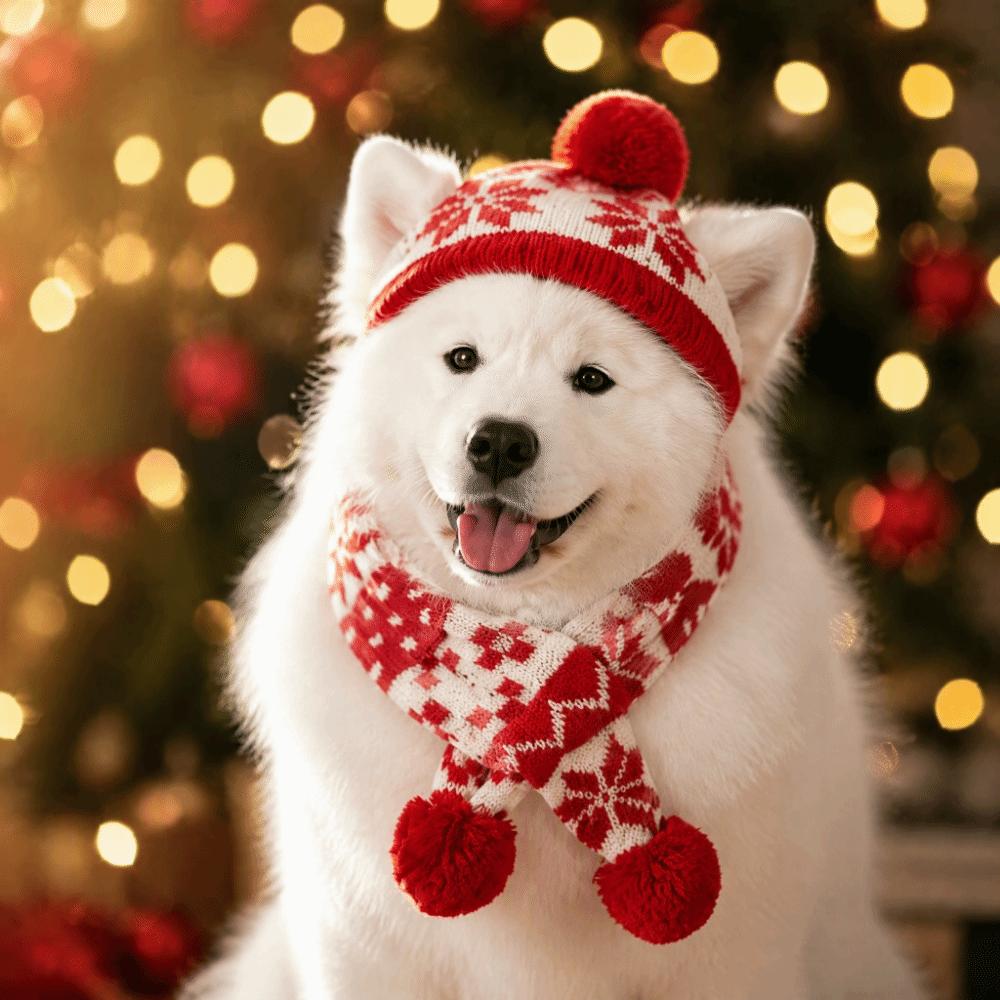 Green Red Cat Dog Christmas Hat Scarf Cute Pet Knitted Suit Pet Dress Up Set  Xmas Pet Costume