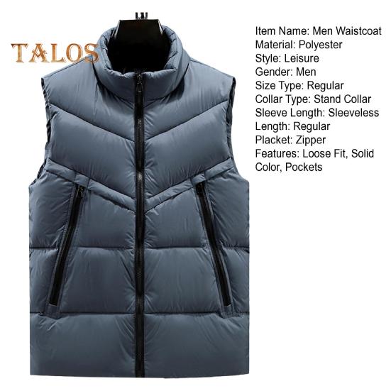 Men Waistcoat Stand Collar Sleeveless Zipper Placket Vest Coat with Side Pockets Solid Color Thickened Vest Jacket