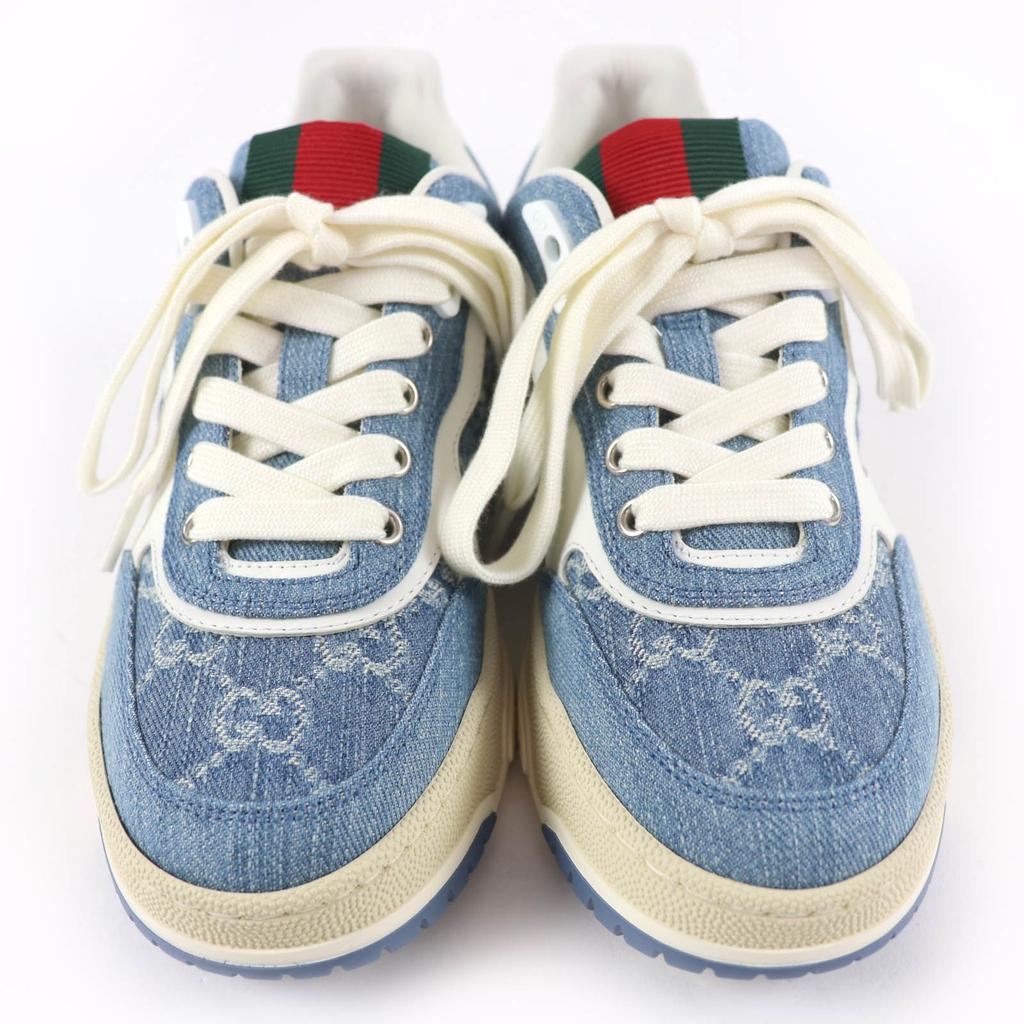 Pristine GUCCI Low Cut Sneakers Reweb GG Denim Leather Indigo Women 35 838831 Used