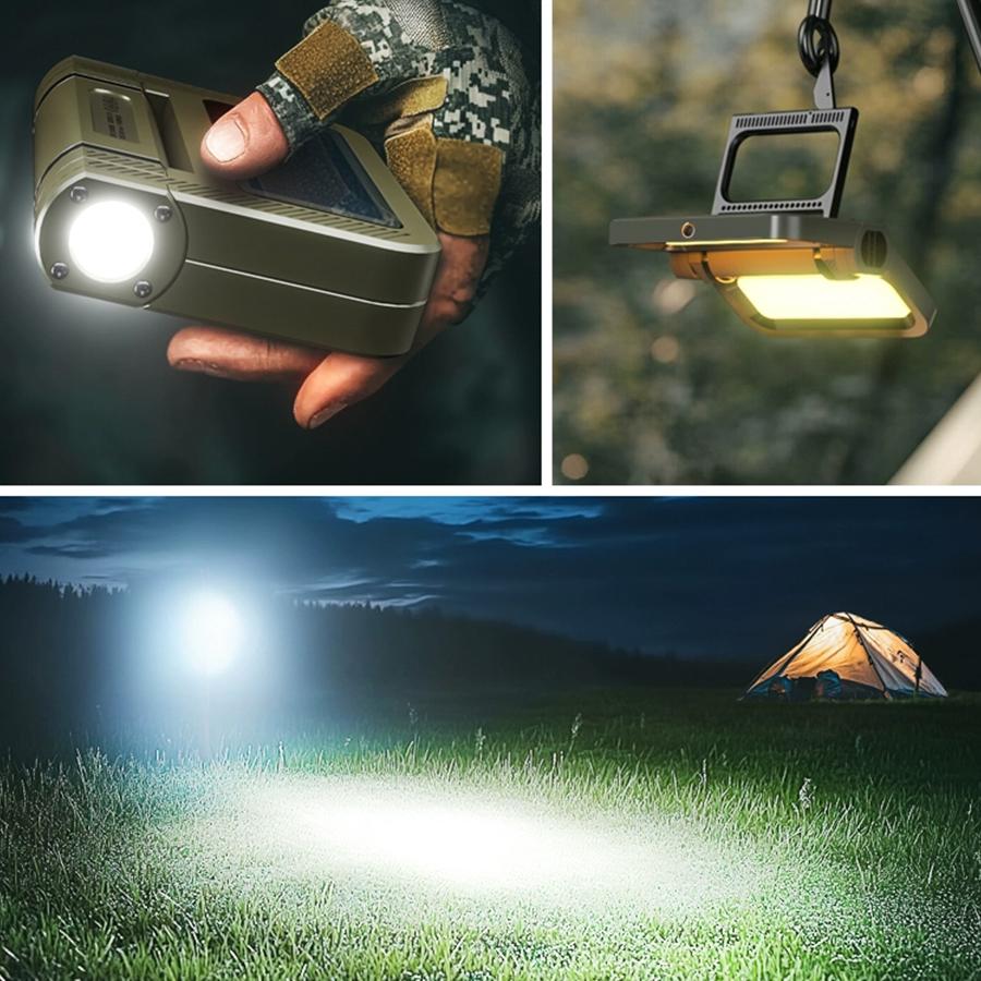 5000mAh Portable Solar Camping Light,Rechargeable Flashlight with Magnetic,Hook,Waterproof,Camping,Outdoor,Fishing,Car Repair,Tent
