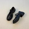 Sheepskin Version~ Retro Commuter Mary Jane Loafers Women's Hollow T-button Small Leather Shoes Thick Heel Thick Sole Round Head Single Shoes